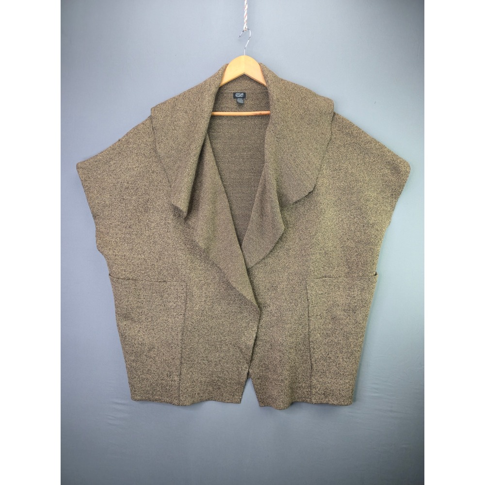 Roffe Accessories Cardigan Vest Shawl Collar OS Brown Marled Knit Cape Pockets